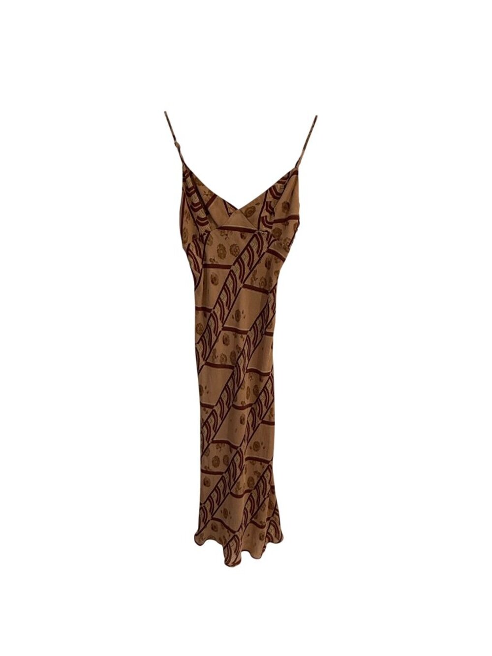 Vintage L.A.M.B XS Silk Midi Slip Dress Floral Geometric Spaghetti Strap 90s Y2k